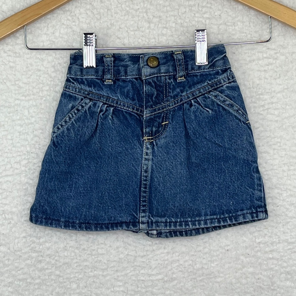 Vintage OshKosh Bgosh Girls Denim Mini Skirt Medium‎ Wash Pleated Elastic 4T